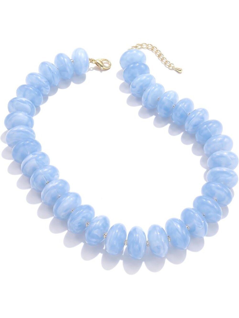 Women's Marbled Azure Bead Necklace Thick Disc Choker Summer Beach Jewelry